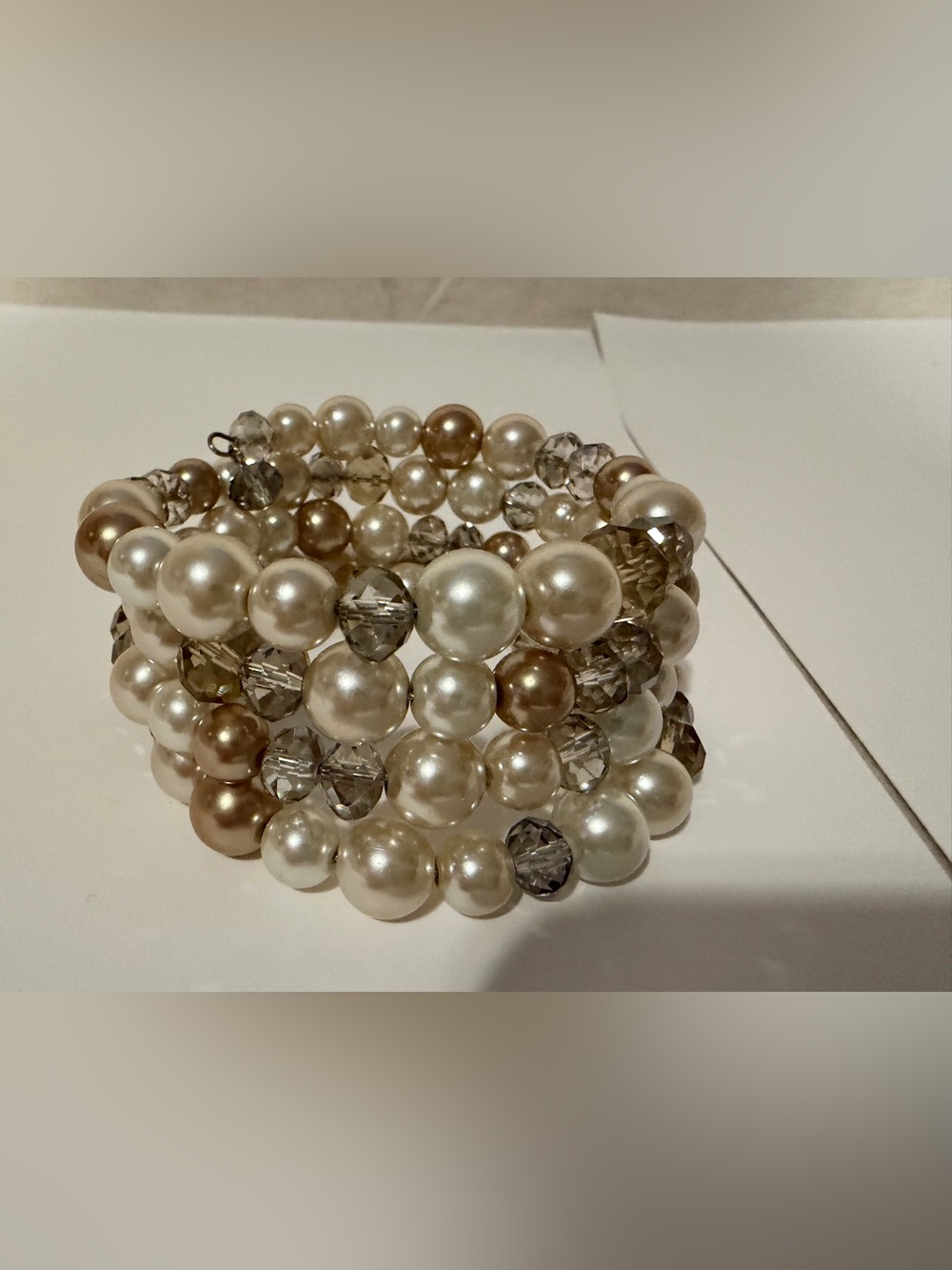 White House Black Market Pearl and Crystal Multi-Strand Bracelet Ivory Champagne